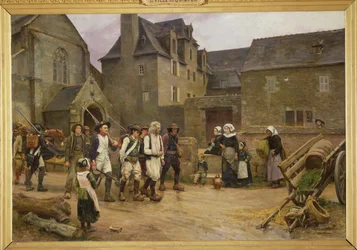 Los revolucionarios de Fouesnant acorralados por la Guardia Nacional en 1792, c.1886-87 (óleo sobre lienzo)