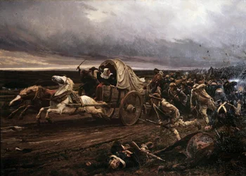 El deroute de Cholet Insurrección armada en Vendée en marzo de 1793, reprimida en octubre por la Convención y los ejércitos republicanos, los "blancos" se retiraron hacia el Loira. Pintura de Jules Girardet (1856-1938)