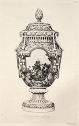 Historia del Arte Cerámico: Estudio descriptivo y filosófico de la alfarería de todas las épocas y naciones: Francia: Sèvres- Porcelana blanda- Jarrón conmemorativo de la batalla de Fontenoy (Lámina XI)