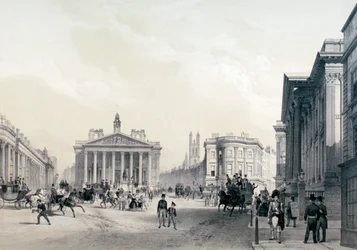 El Banco de Inglaterra, Royal Exchange y Mansion House, c. 1850