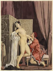Ilustración para las memorias de Casanova (litografía en color)
