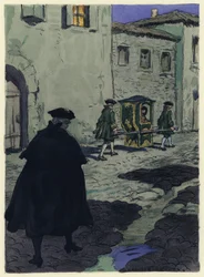 Ilustración para las memorias de Casanova (litografía en color)
