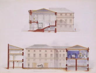 El Palacio Stroganov en San Petersburgo. Plano de la Fachada y Sección, 1865