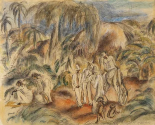 Figuras en un paisaje tropical