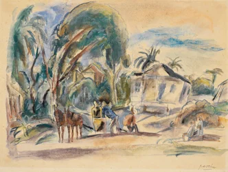 Paisaje, Casas y Arboles