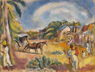 paisaje con figuras y carruaje
