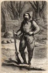 Retrato del Doctor Henri (Heinrich) Barth (1821-1865), explorador alemán, en traje de viaje. Dibujo de Jules Pelcoq, para ilustrar el viaje de 1849-1855, al centro de África, del Dr. Henri Barth. Grabado en "Le tour du monde, nouveau journal des voyages"