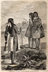 Tipo de indio del Río Colorado, dibujo de Jules Pelcoq, para ilustrar la historia del viaje del Barón de Wogan a California en 1850-1852. Grabado en "Le tour du monde, nouveau journal des voyages" París