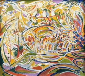 Banderas de oro y sombrillas Plaza de San Marcos (óleo sobre lienzo)