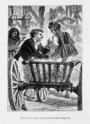 Fritz y un joven alsaciano en un carro - en “El amigo Fritz”, por Erckmann-Chatrian, ill. por Théophile Schuler