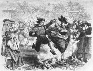 El fuego de San Juan en Alsacia a mediados del siglo XIX. Grabado según el dibujo de TH. Schuler.