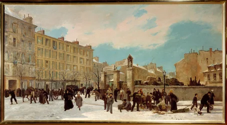 Chantier de bois à brûler boulevard du Montparnasse en enero de 1871 - Escena de calle en París