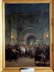 Liberación de los prisioneros de Mazas el 21 de enero de 1871. Mazas era una prisión cerca de Lyon. Pintura de Jules Didier (1831-1892) y Jacques Guiaud (1811-1876)