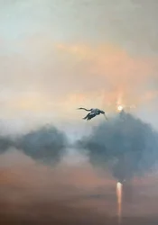 Vuelo de garzas al amanecer