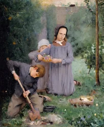 Niños Enterrando un Pájaro