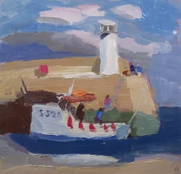 Figuras en un muro del puerto, Cornwall