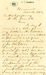 Carta firmada por Julian Bates, Florissant, a Su Excelencia H.R. Gamble, 16 de septiembre de 1862