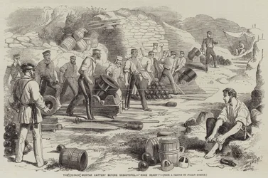 La batería de mortero de 10 pulgadas antes de Sebastopol, ¡preparados!