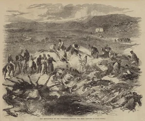 El campo de batalla del Tchernaya, enterrando a los muertos