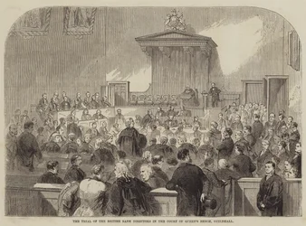 El juicio de los directores del Banco Británico en el Tribunal de la Reina, Guildhall