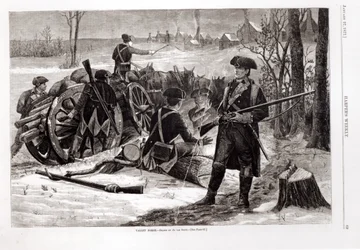 Escena de invierno en el campamento del Ejército Continental en Valley Forge, Pensilvania, 1780, de 