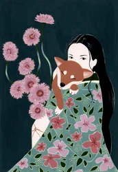 Mujer con un shiba inu