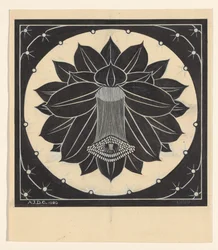 Flor en marco cuadrado con formas de estrella
