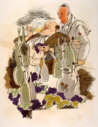 Ilustración humorística del vino 1946.Ilustración de Julien Pavil