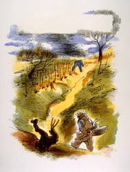 Ilustración humorística del vino 1946.Ilustración de Julien Pavil