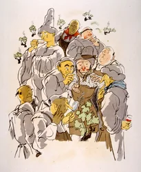 Ilustración humorística del vino 1946.Ilustración de Julien Pavil