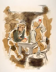 Ilustración humorística del vino 1946.Ilustración de Julien Pavil