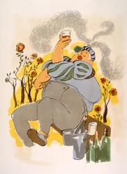 Ilustración humorística del vino 1946.Ilustración de Julien Pavil