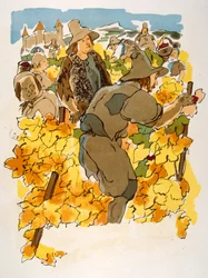 Ilustración humorística del vino 1946.Ilustración de Julien Pavil