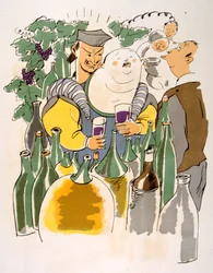 Ilustración humorística del vino 1946.Ilustración de Julien Pavil