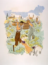 Ilustración humorística del vino 1946.Ilustración de Julien Pavil