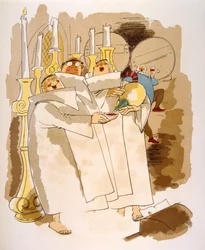 Ilustración humorística del vino 1946.Ilustración de Julien Pavil