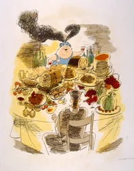 Ilustración humorística del vino 1946.Ilustración de Julien Pavil