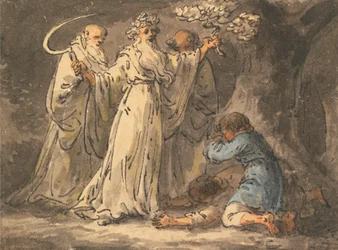 La recolección de muérdago de él por los druidas