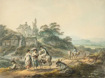 Figuras en un camino junto a un molino
