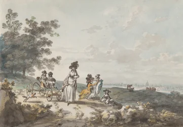 Vista de Londres con St. Paul’s en la distancia: Mujer y niños con un cochecito de bebé, 1787