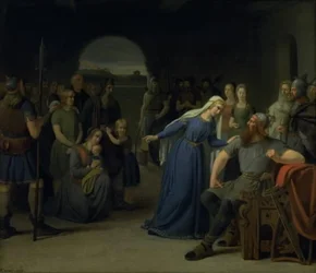 La reina danesa Thyra Danebod tratando de ablandar el corazón de su esposo, Gorm el Viejo, hacia algunos cautivos cristianos