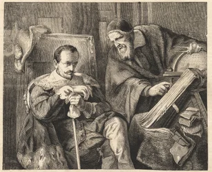Albrecht von Wallenstein (Waldstein) (1583-1634) con el astrólogo Giovanni Battista Seni (Seno, Zeno, Senno Zenno) (1600-1656) después de una pintura de Julius Schrader