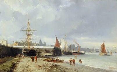 Los muelles en la orilla en Greenwich