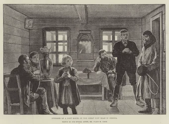 Interior de una casa de correos en la Gran Ruta Postal en Siberia