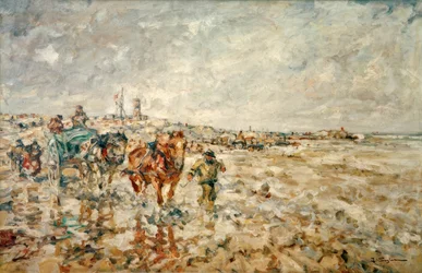 Pescadores de camarones en las marismas