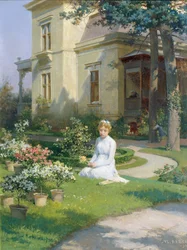 Chica en el jardín de una villa