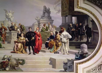 Patrocinio de las Artes por la Casa de Habsburgo: sección izquierda de una pintura de techo, 1891