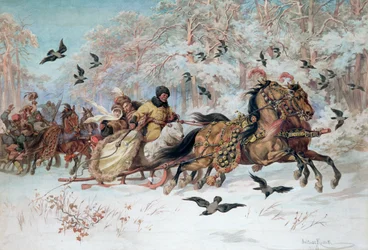 Olenka y Kmicic en un Trineo, 1885