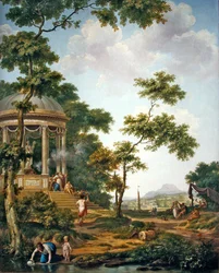 Paisaje arcádico con un templo