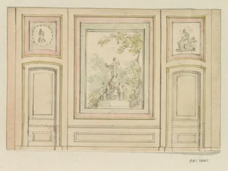 Dibujo de proyecto para una pared de habitación con dos puertas
